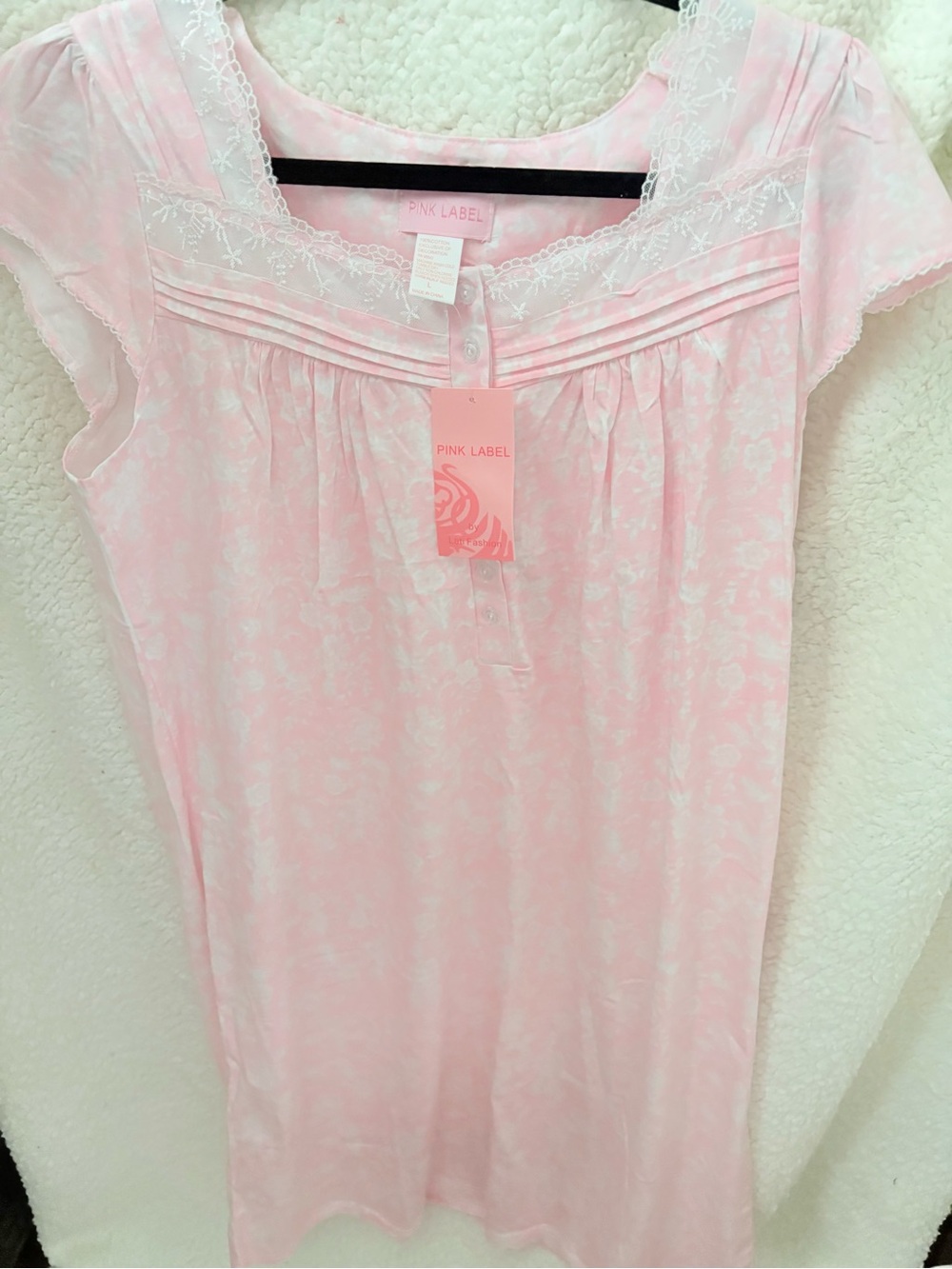 Pink Label Women's Pink Lace-Trim Nightshirt 100% cotton